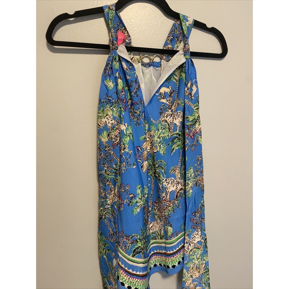 Lilly Pulitzer Julien Top Size Small Blue Thistle Tiger Queen - Picture 6 of 8